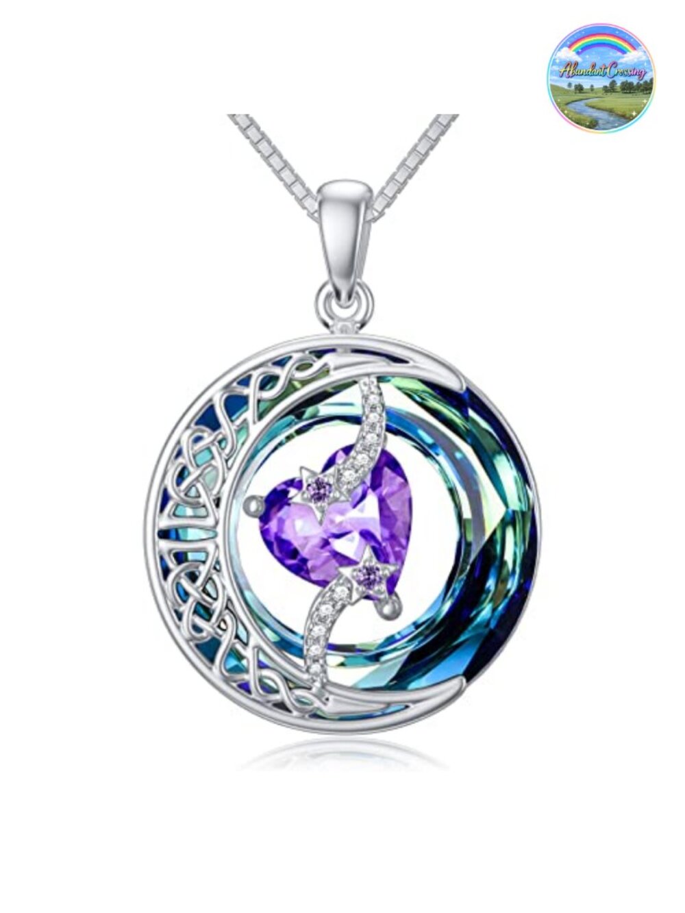 Sterling Silver Moon Star Birthstone Pendant Necklace Women Jewelry Gift